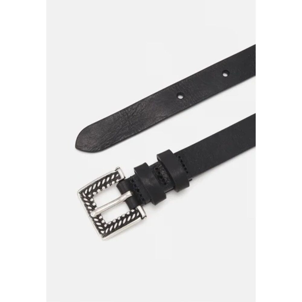NEW The Kooples Women's Thin Black Leather Belt with Square Silver Buckle Size 3
